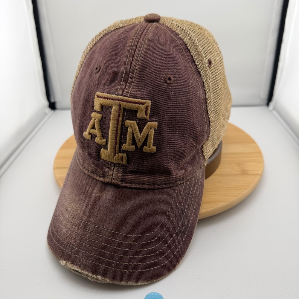 Legacy Texas A&M Aggies Trucker Hat Maroon Tan Mesh Snapback Distressed Logo Cap